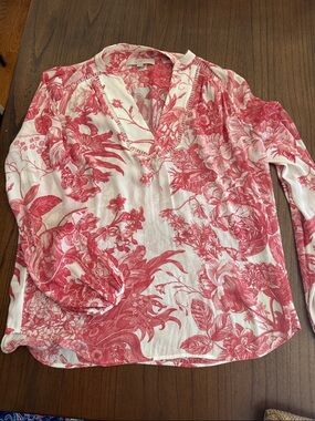 LOFT White Blouse with Pink Floral Print